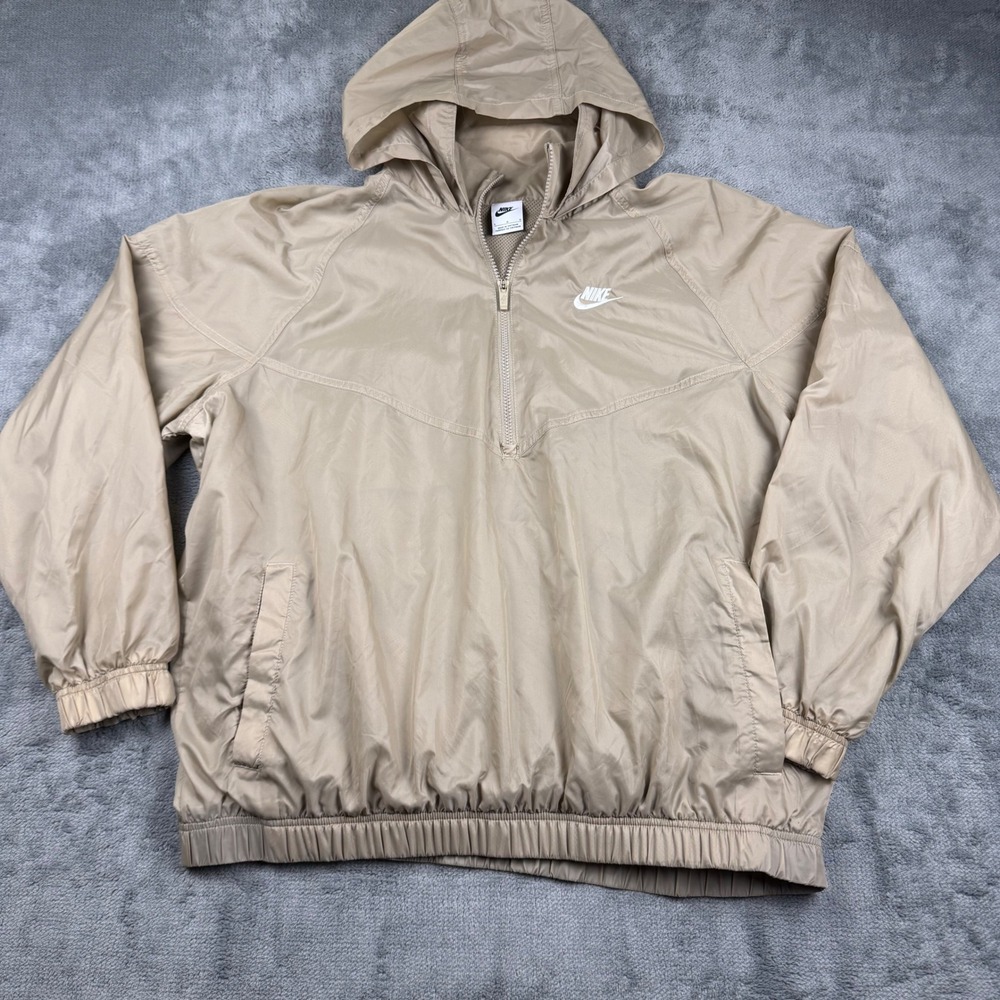 Nike Sportswear Windrunner Anorak Half Zip Hooded Jacket Tan Khaki Mens Large